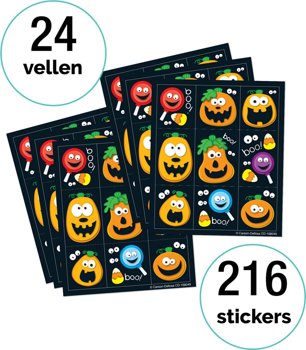 24 Halloween Stickervellen | Traktatiestickers Halloween | 216 Halloweenstickers | Verjaardagsstickers, Kinderstickers, Uitdeelstickers, Halloweentraktatie | 24 identieke stickervelletjes